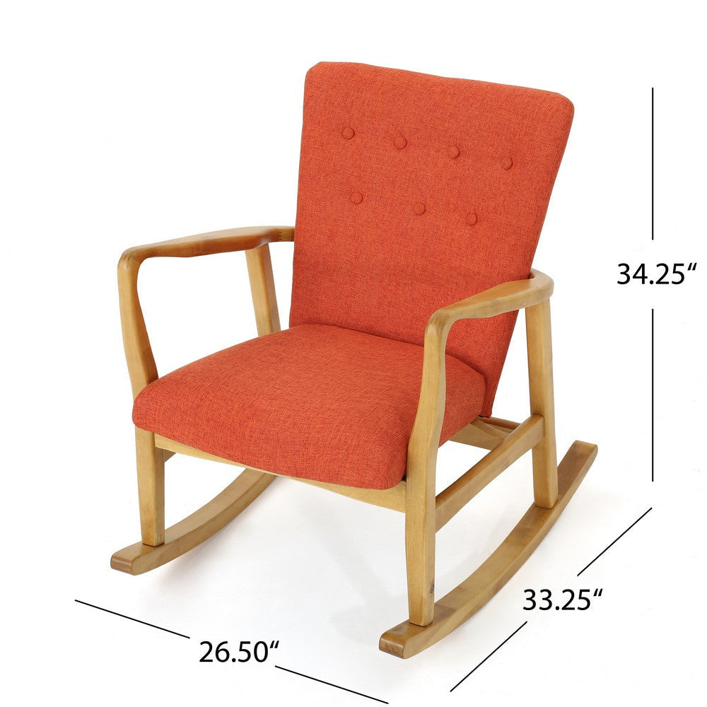 Jamy Rocking Chair Brown Birch Wood Frame Button Tufted Orange Polyester By Casagear Home BM321733