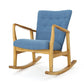 Jamy Rocking Chair, Brown Birch Wood Frame, Button Tufted Blue Polyester By Casagear Home