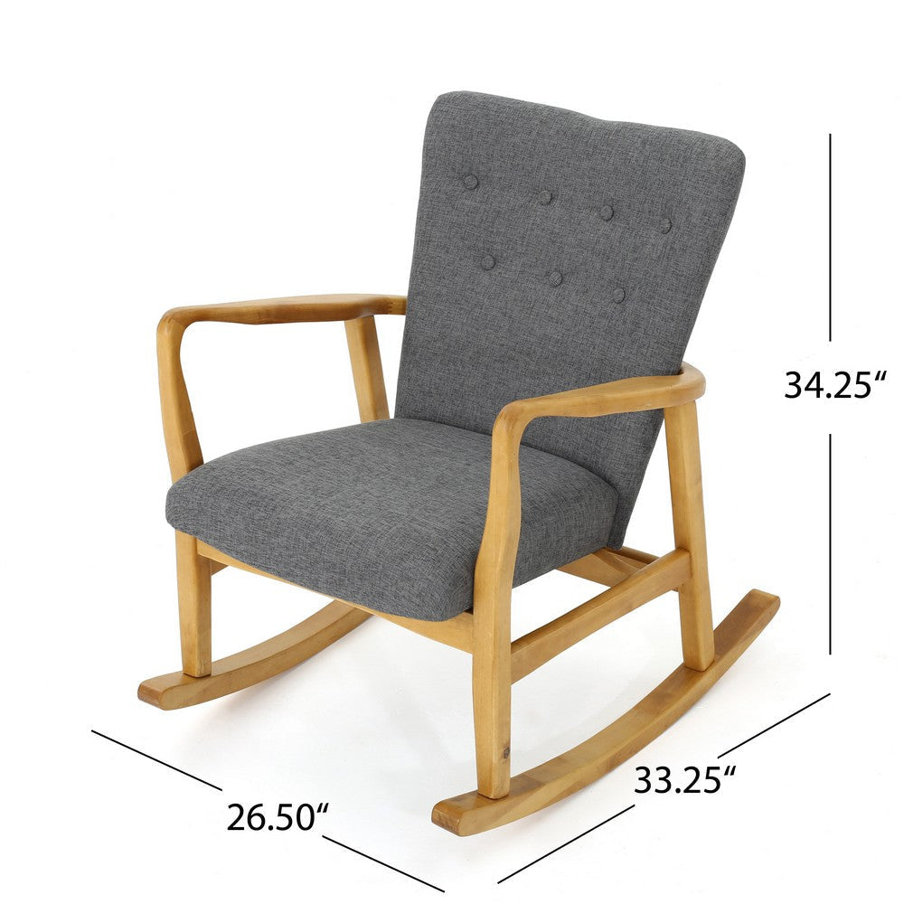 Jamy Rocking Chair Button Tufted Brown Birch Wood Classic Gray Polyester By Casagear Home BM321735