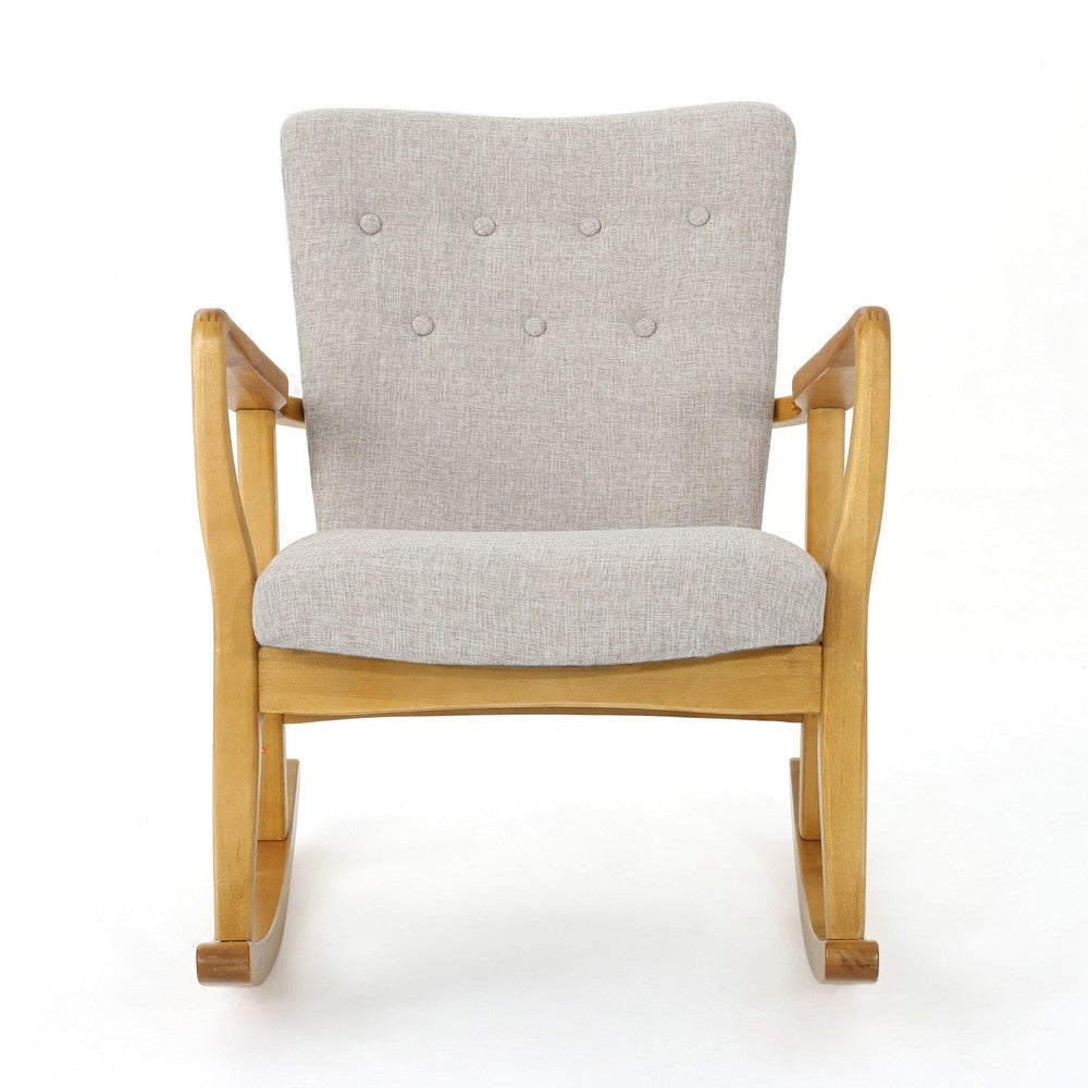 Jamy Rocking Chair Button Tufted Brown Birch Wood Wheat Gray Polyester By Casagear Home BM321736