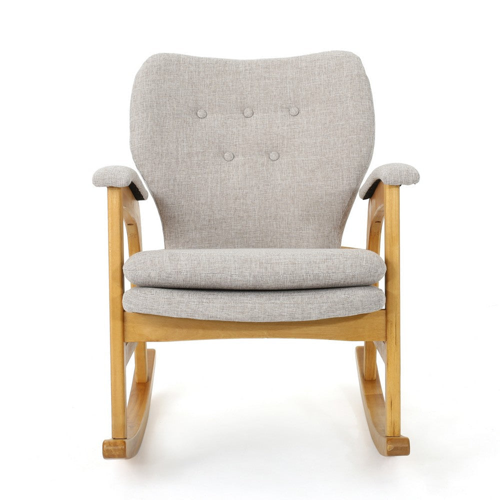 Erika Rocking Chair Mid-Century Rubberwood Button Tufted Wheat Gray By Casagear Home BM321738