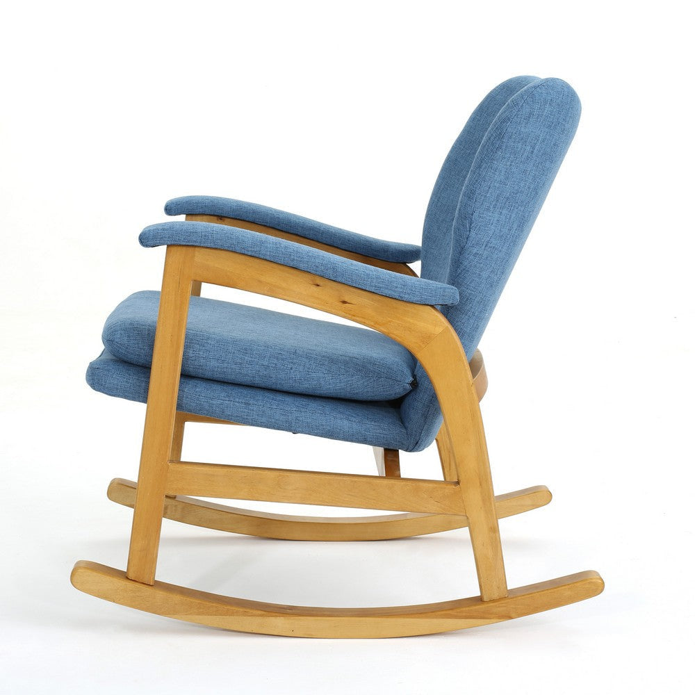 Erika Rocking Chair Mid-Century Rubberwood Button Tufted Cool Blue By Casagear Home BM321739