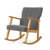 Maze Rocking Chair, Mid-Century Brown Rubberwood, Tufted Gray Fabric By Casagear Home