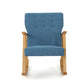 Maze Rocking Chair Mid-Century Brown Rubberwood Tufted Blue Fabric By Casagear Home BM321741