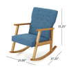 Maze Rocking Chair Mid-Century Brown Rubberwood Tufted Blue Fabric By Casagear Home BM321741