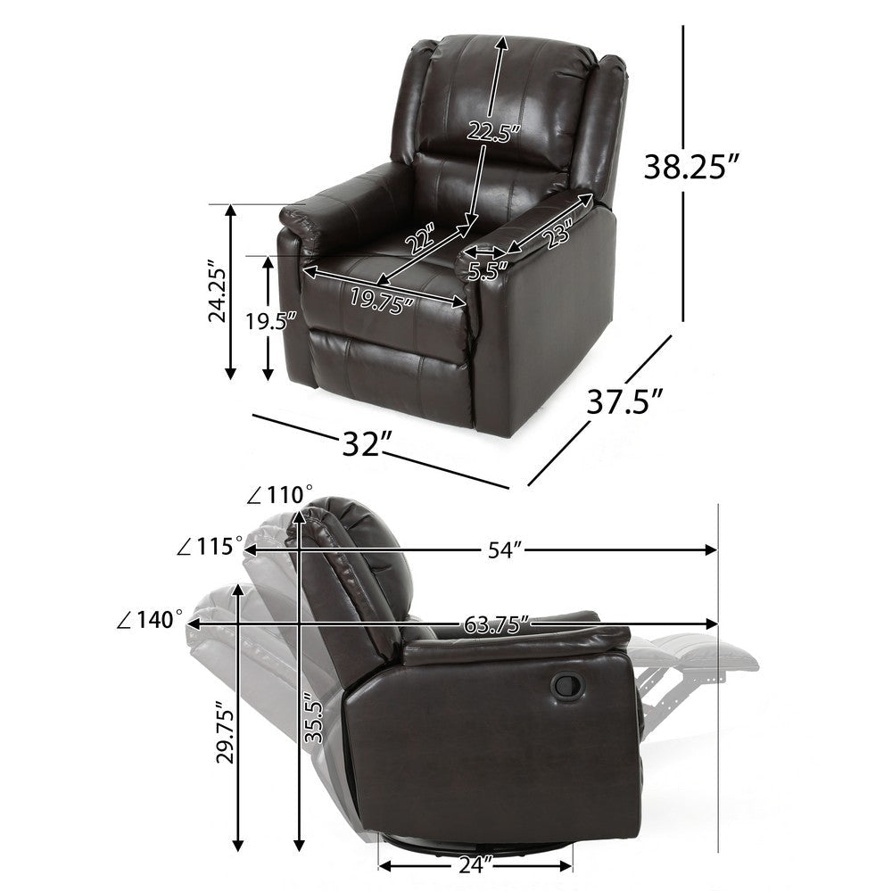 Zune Manual Glider Recliner Chair Swivel Ergonomic Brown Faux Leather By Casagear Home BM321743