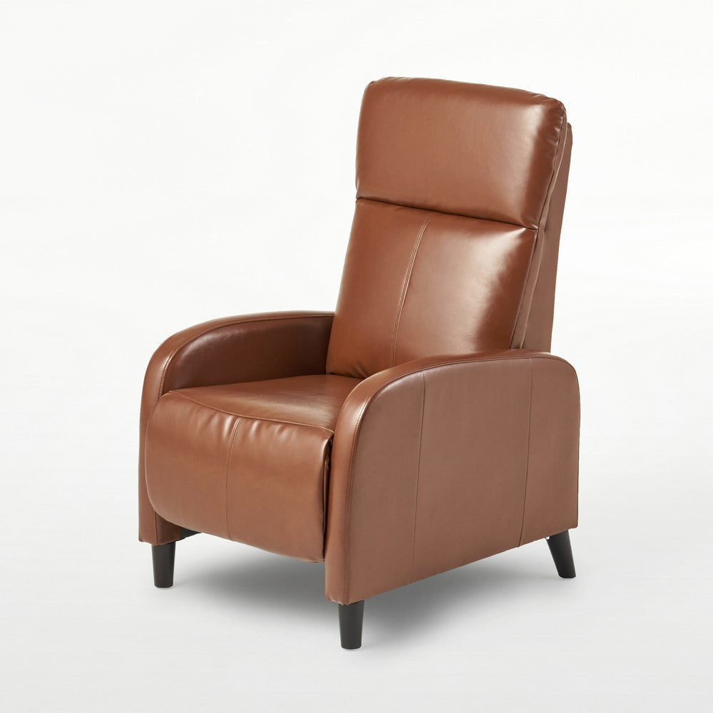 Pushback Recliner Chair, Plush Cushioned Hazelnut Brown Faux Leather By Casagear Home