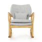 Quang Rocking Chair Natural Brown Solid Wood Button Tufted Gray Linen By Casagear Home BM321750