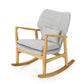 Quang Rocking Chair, Natural Brown Solid Wood, Button Tufted Gray Linen By Casagear Home