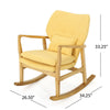 Quang Rocking Chair Button-Tufted Natural Brown Solid Wood Yellow Linen By Casagear Home BM321751