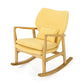 Quang Rocking Chair, Button-Tufted, Natural Brown Solid Wood, Yellow Linen By Casagear Home