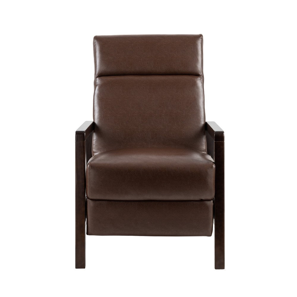 Ennie Pushback Recliner Compact Rubberwood Frame Dark Brown Faux Leather By Casagear Home BM321753