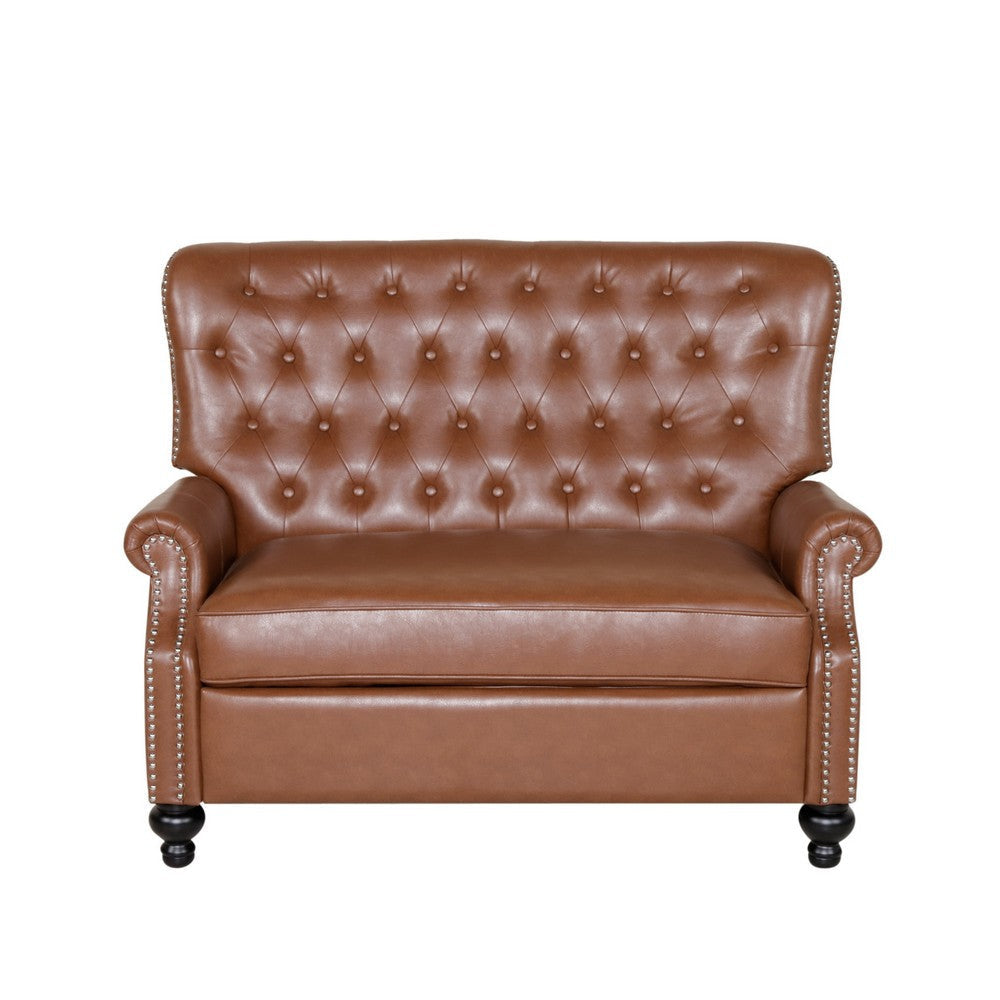 Oversized Recliner Chair Rivets Tufted Back Light Brown Faux Leather By Casagear Home BM321758