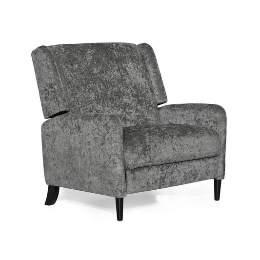 Howie Pushback Manual Recliner Chair, Dark Brown Wood, Textured Gray By Casagear Home