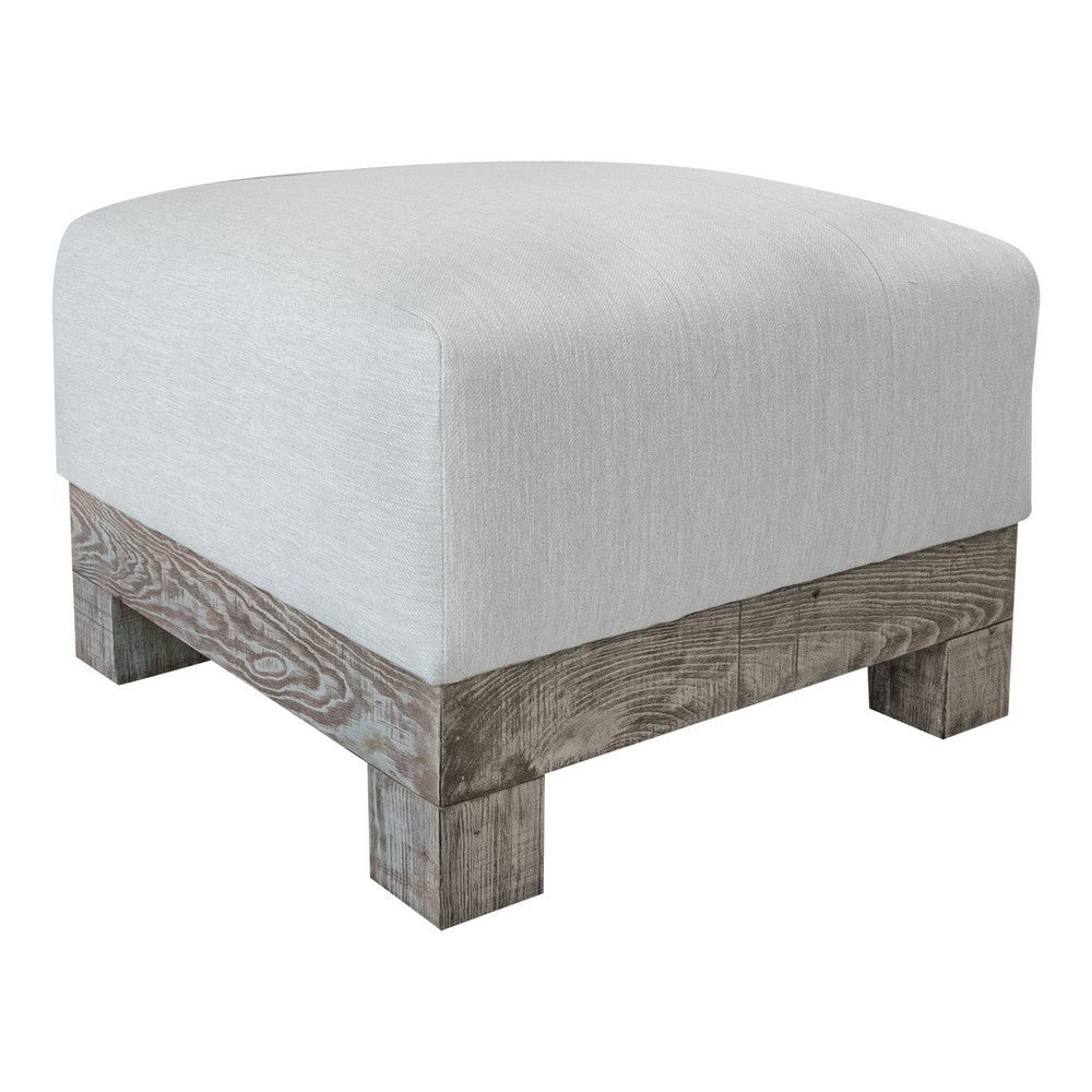 Sama Ottoman, 28 Inch, Compact, Solid Pine Wood, 28 Inch, White Polyester By Casagear Home