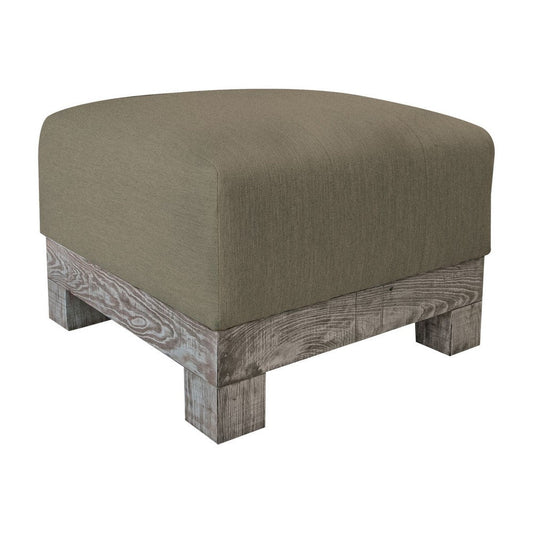 Sama Ottoman, 28 Inch, Compact, Solid Pine Wood, 28 Inch, Brown Polyester By Casagear Home