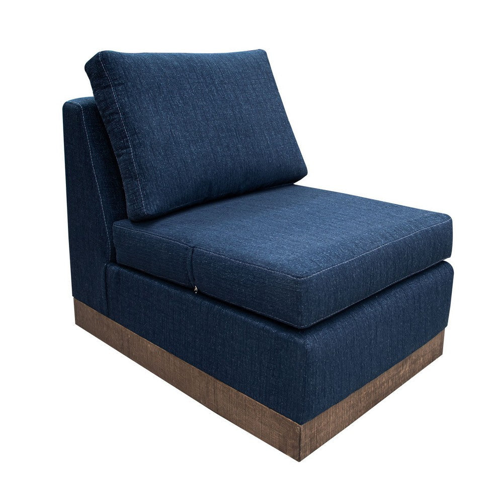 Jeni Modular Armless Chair, 2 Pillows, Solid Wood, Dark Blue Polyester By Casagear Home