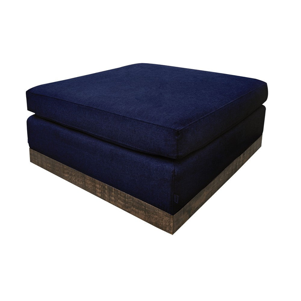 Jeni Ottoman, Modern 39 Inch, Corner Blocks, Solid Wood, Blue Polyester By Casagear Home