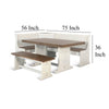 Sime 4pc Corner Breakfast Nook Set White Brown Dining Table and Bench BM325263