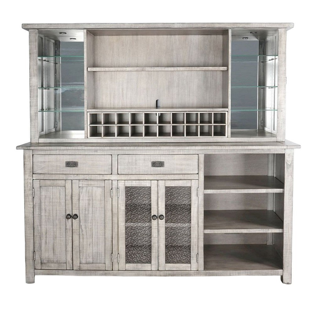 Zeka Buffet Console Hutch Home Bar w Glass Shelves Wine Rack Gray BM325267