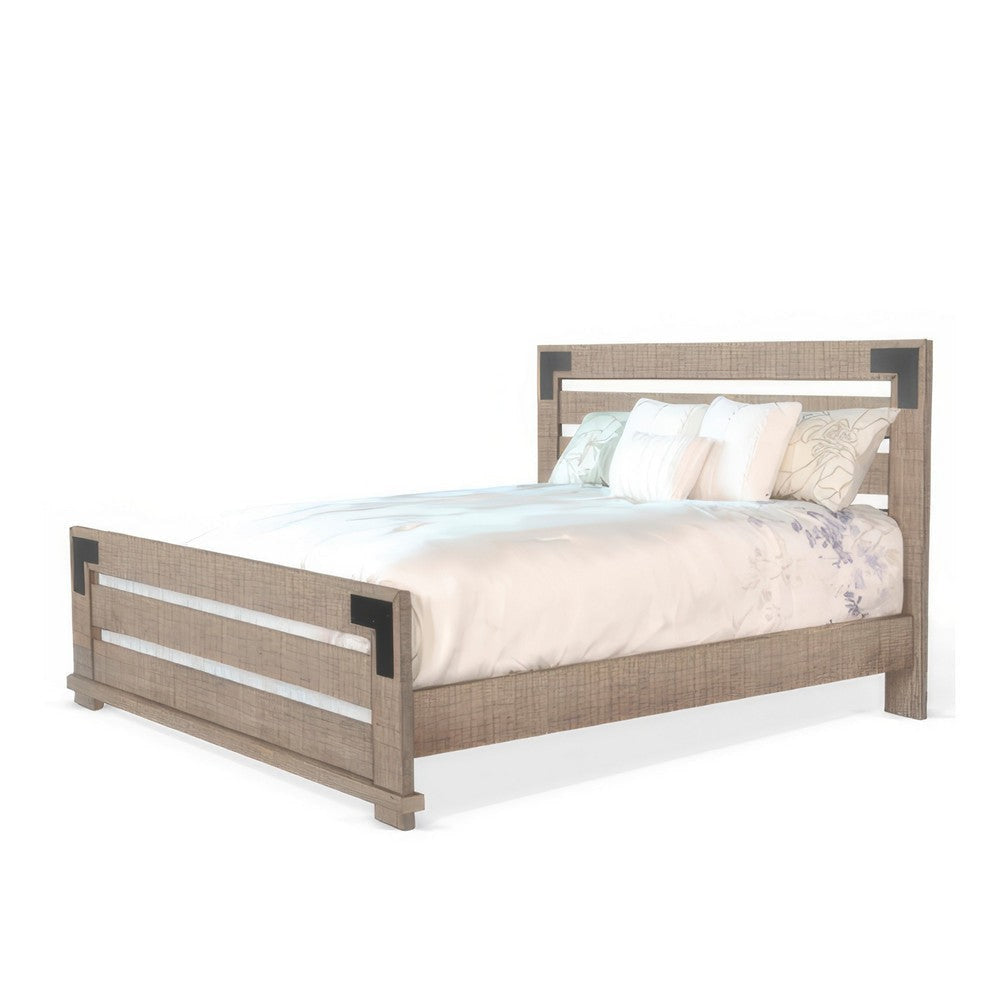 Desy King Size Platform Bed Slatted Headboard Farmhouse Light Brown BM325273