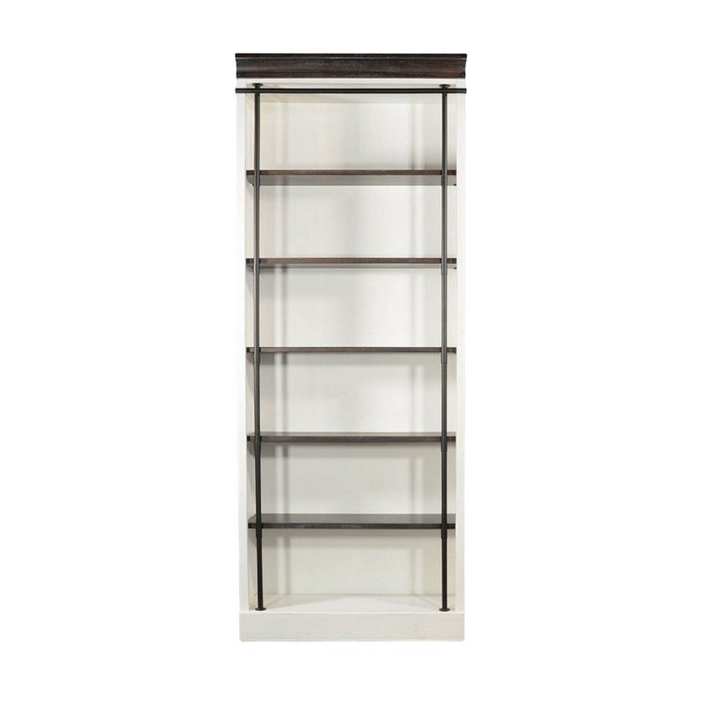 Orso Bookcase w Ladder 5 Adjustable Brown White Shelves 92’’ Tall BM325275