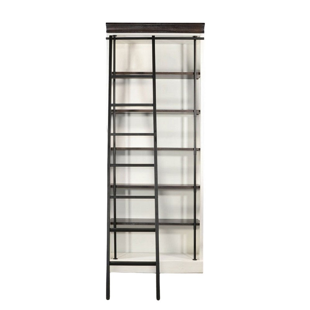 Orso Bookcase w Ladder 5 Adjustable Brown White Shelves 92’’ Tall BM325275