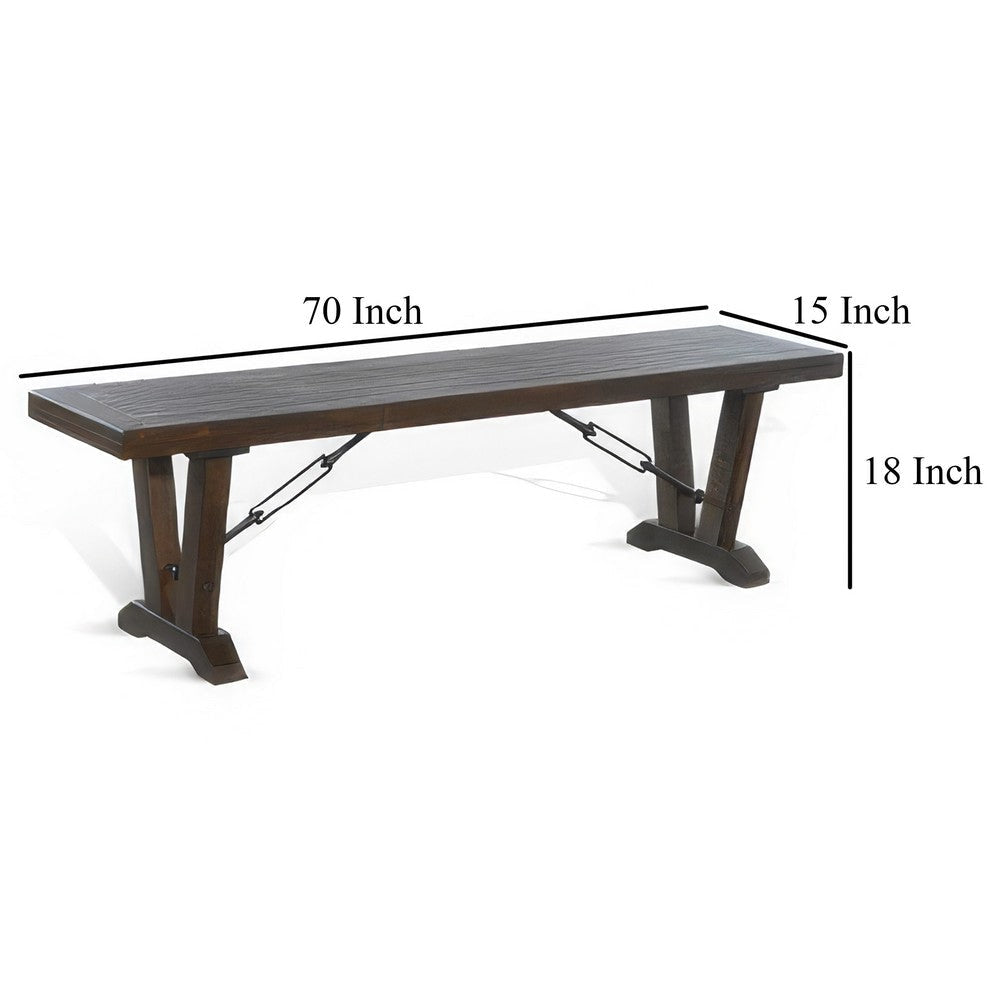 Flint Dining Bench with Turnbuckles 70’’ Dark Brown Mahogany Wood BM325295