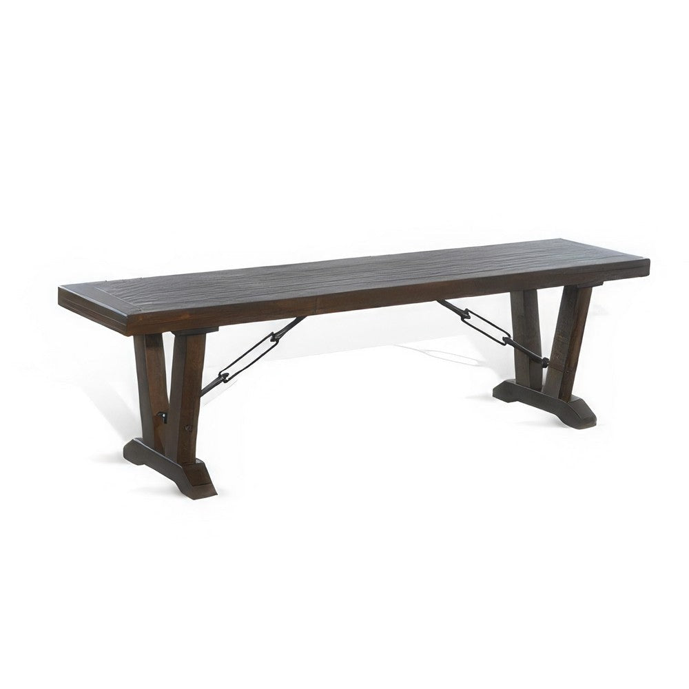 Flint Dining Bench with Turnbuckles, 70" Dark Brown Mahogany Wood