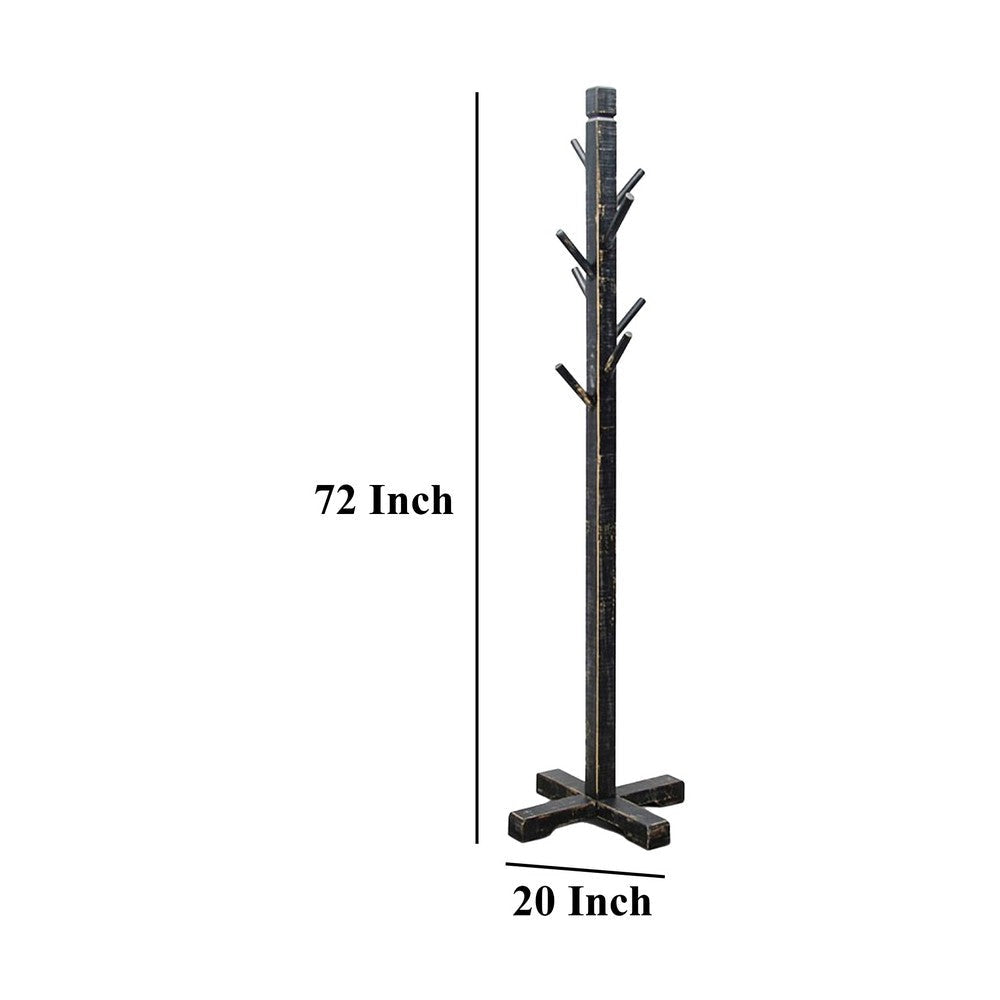 Rena Coat Hat Rack Stand 8 Wood Stems 72’’ Rustic Black Mahogany BM325365