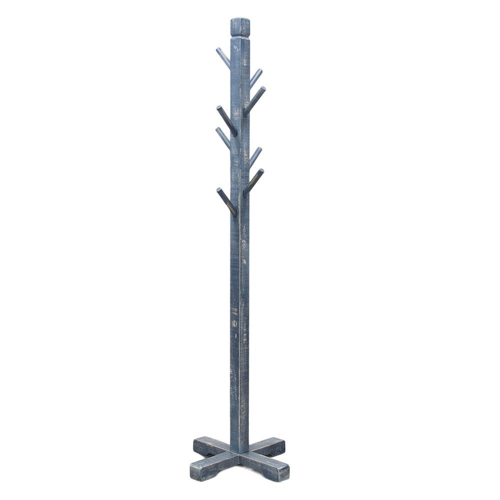 Rena Coat, Hat Rack Stand with 8 Wood Stems, 72" Ocean Blue Mahogany