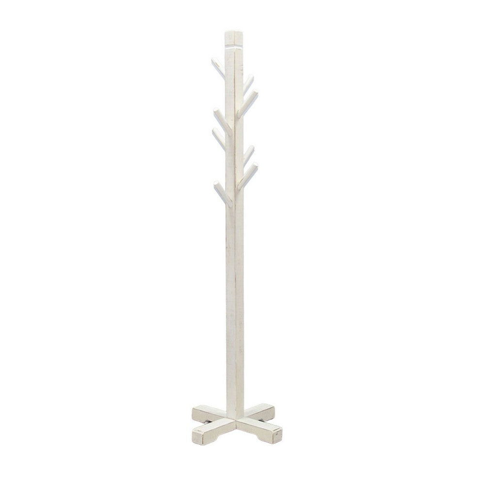 Rena Coat Hat Rack Stand 8 Wood Stems 72’’ Rustic White Mahogany BM325368