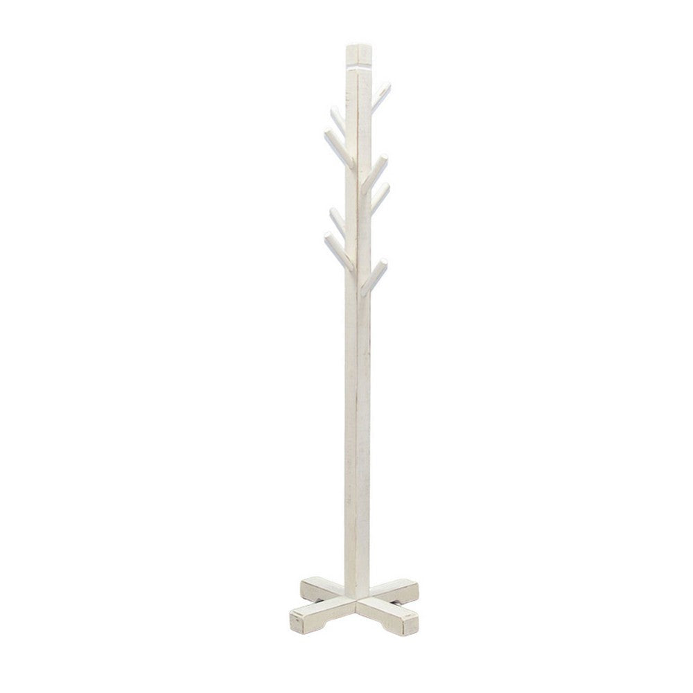 Rena Coat Hat Rack Stand 8 Wood Stems 72’’ Rustic White Mahogany BM325368