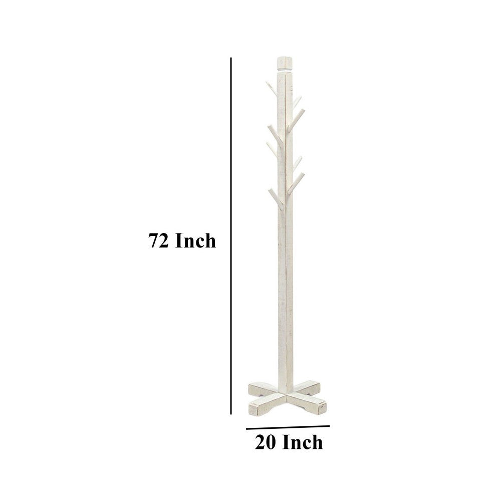 Rena Coat Hat Rack Stand 8 Wood Stems 72’’ Rustic White Mahogany BM325368