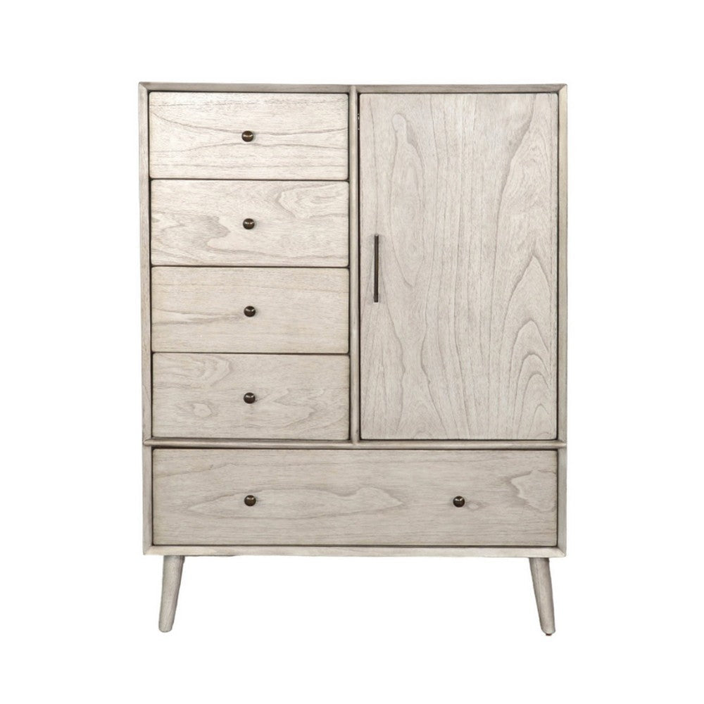 Amy Tall Dresser Chest with 5 Drawers Angled Legs Gray Mindi Wood BM325369