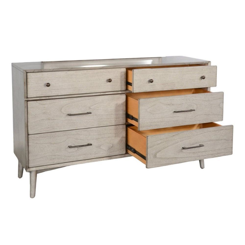 Amy Wide Dresser Chest with 6 Drawers Angled Legs Gray Mindi Wood BM325370