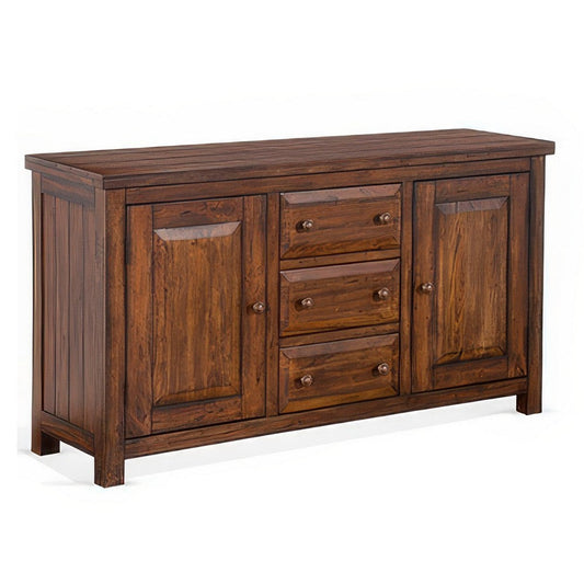 Reggie Buffet Console, 3 Drawers and 2 Cabinet, 66" Brown Mahogany