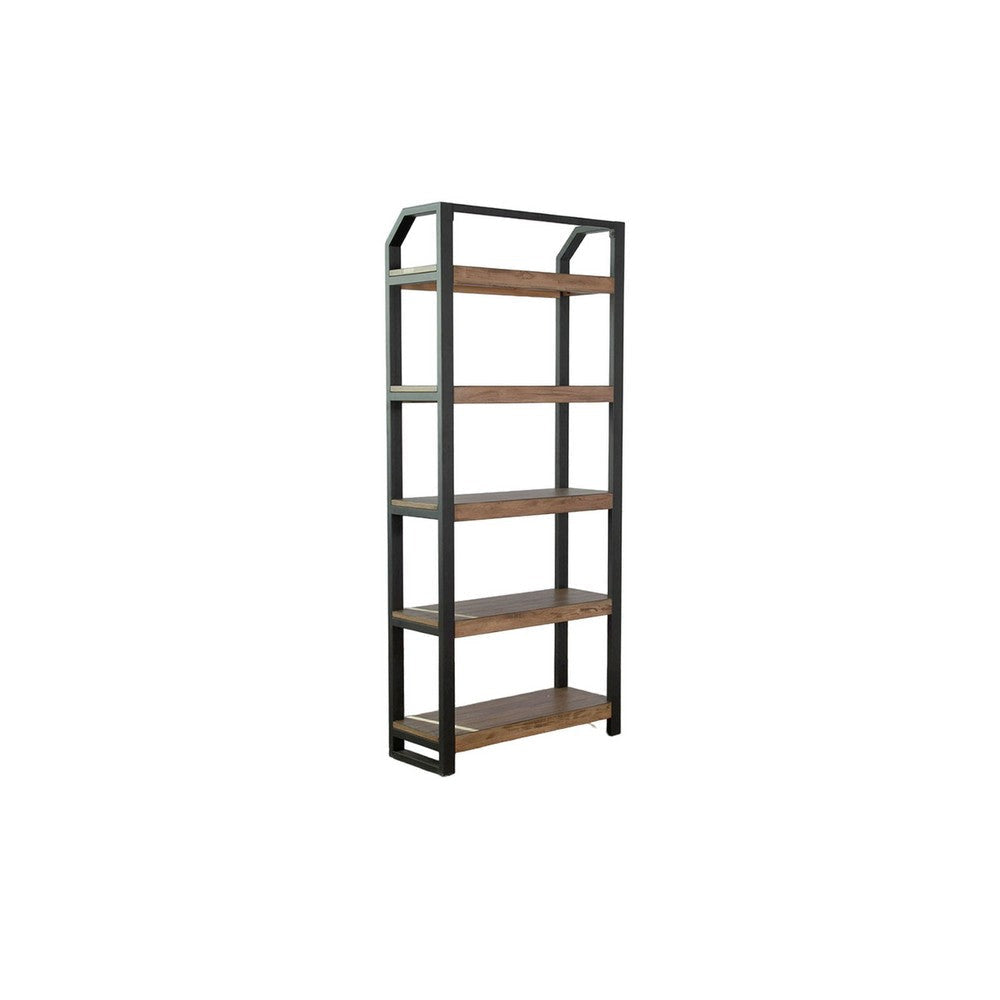 Yael Bookcase 5 Brown Mahogany Shelves and Black Metal Frame 72’’ BM325374