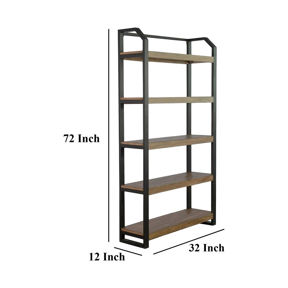 Yael Bookcase 5 Brown Mahogany Shelves and Black Metal Frame 72’’ BM325374