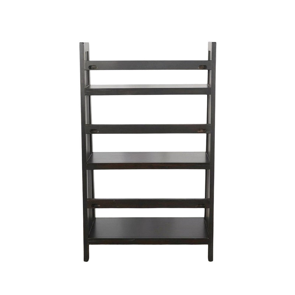 Dory Foldable Bookcase 3 Storage Shelves 48’’ Black Mahogany Wood BM325376