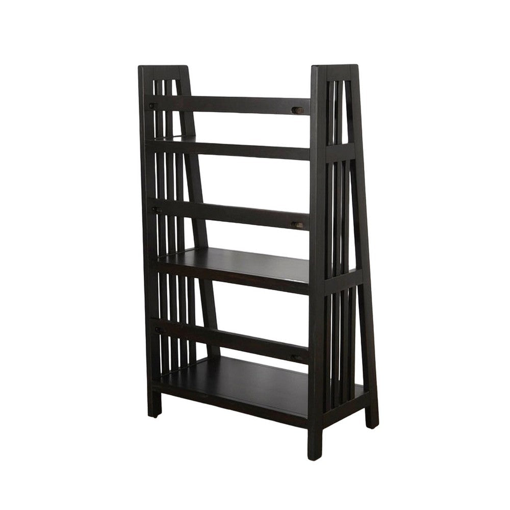 Dory Foldable Bookcase 3 Storage Shelves 48’’ Black Mahogany Wood BM325376