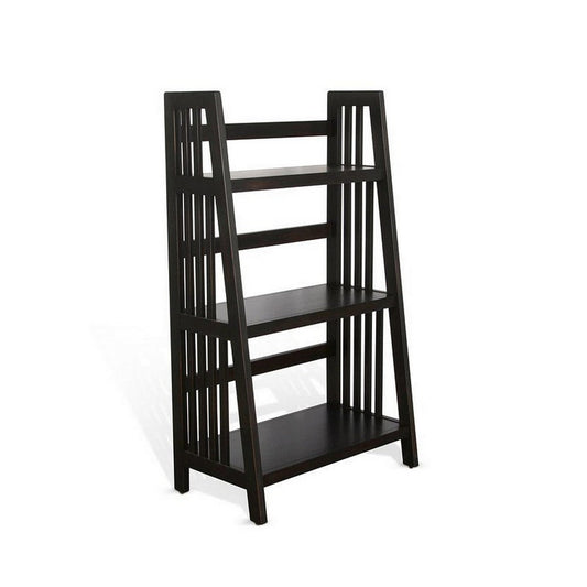 Dory Foldable Bookcase, 3 Storage Shelves, 48" Black Mahogany Wood