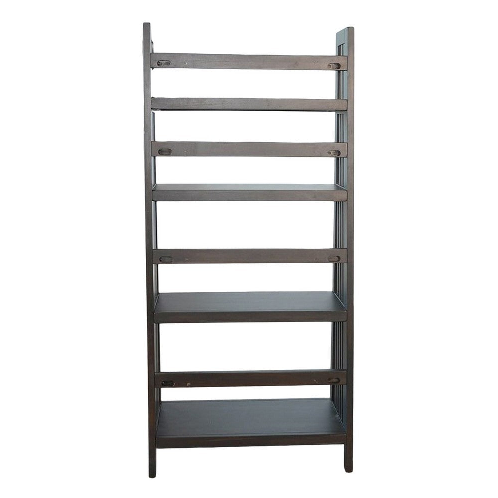 Dory Foldable Bookcase 4 Storage Shelves 60’’ Black Mahogany Wood BM325377