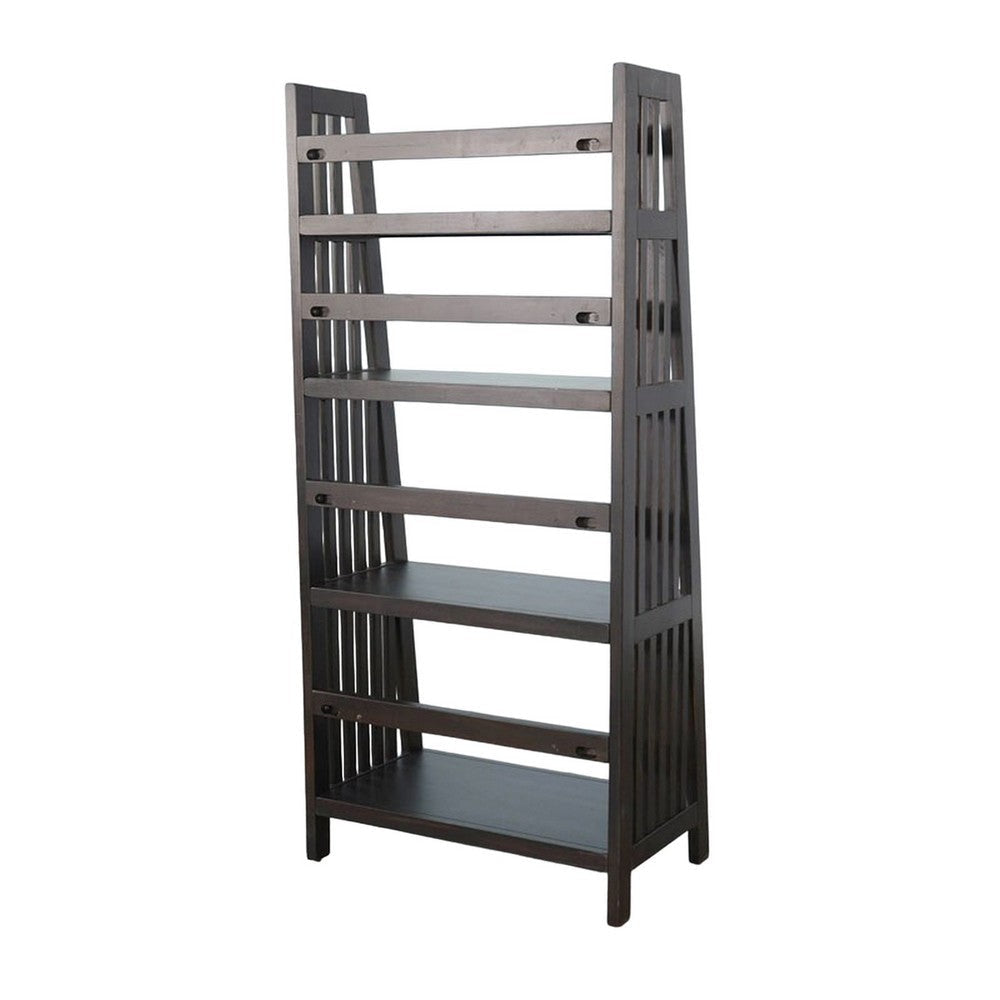 Dory Foldable Bookcase 4 Storage Shelves 60’’ Black Mahogany Wood BM325377