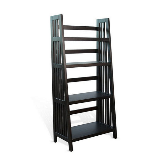 Dory Foldable Bookcase, 4 Storage Shelves, 60" Black Mahogany Wood