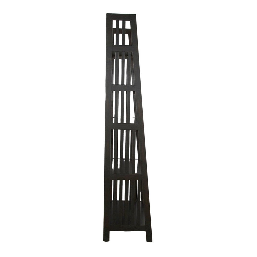 Dory Foldable Bookcase 5 Storage Shelves 72’’ Black Mahogany Wood BM325378