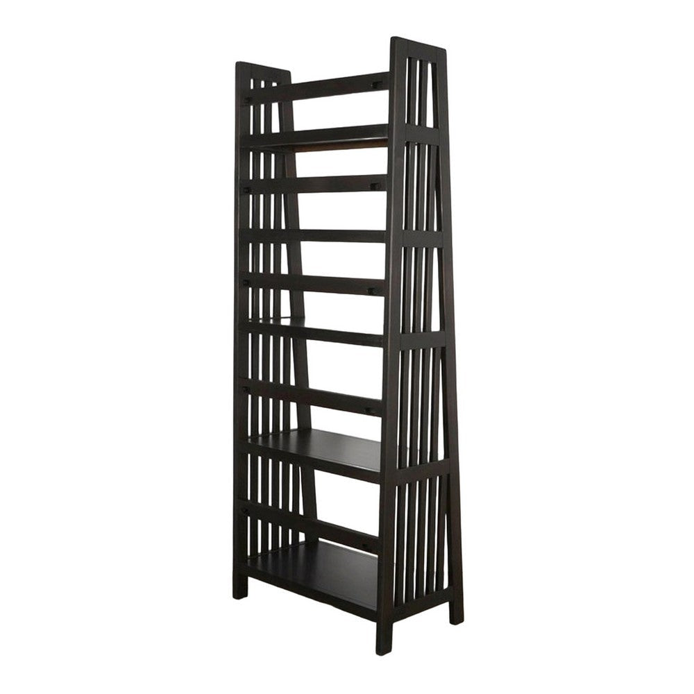 Dory Foldable Bookcase 5 Storage Shelves 72’’ Black Mahogany Wood BM325378