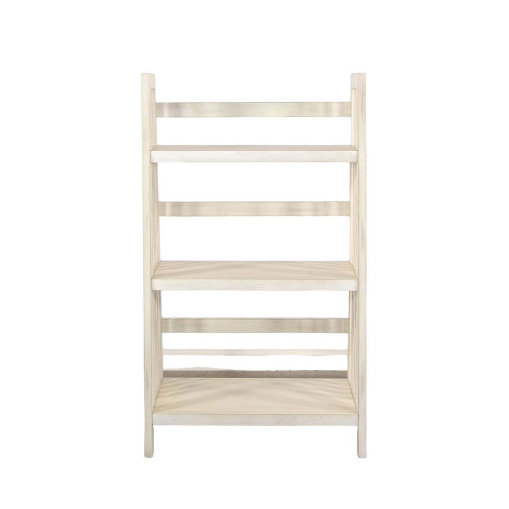 Dory Foldable Bookcase 3 Storage Shelves 48’’ White Mahogany Wood BM325382