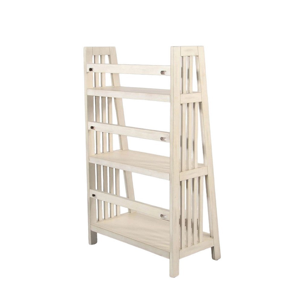 Dory Foldable Bookcase 3 Storage Shelves 48’’ White Mahogany Wood BM325382