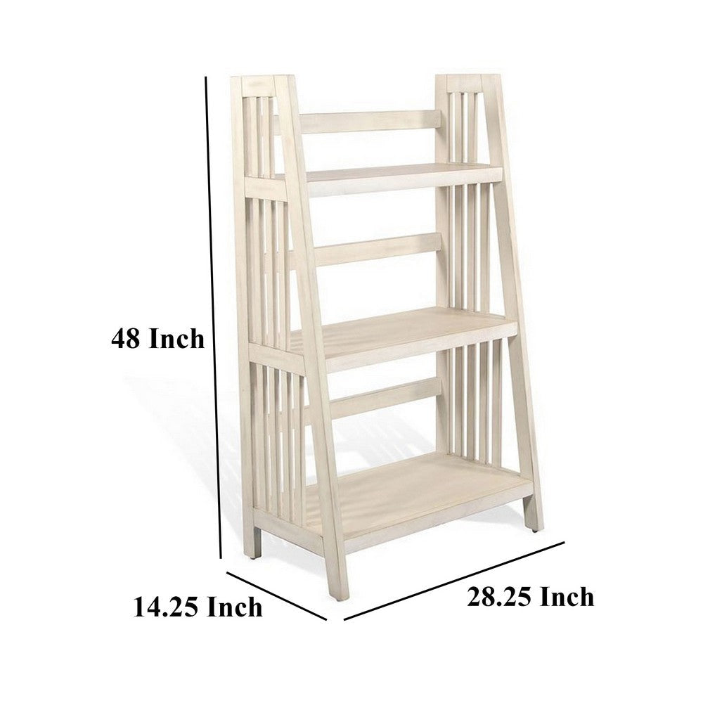 Dory Foldable Bookcase 3 Storage Shelves 48’’ White Mahogany Wood BM325382